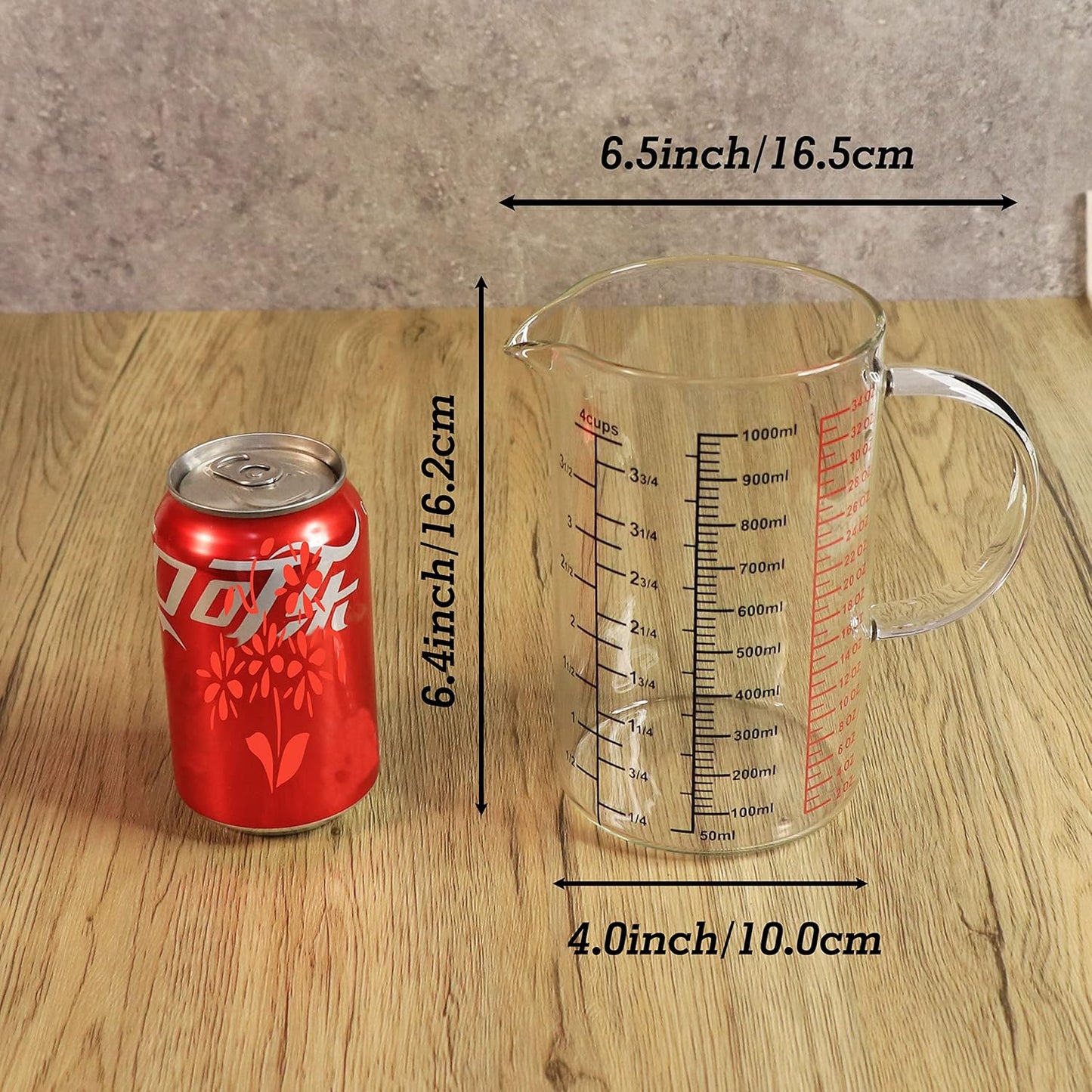 Glass Measuring Cup-[Insulated handle | V-Shaped Spout]-Made of High Borosilicate Glass Measuring Cup for Kitchen or Restaurant, Easy to Read, 1000 ML (32 Oz, 4 Cup)