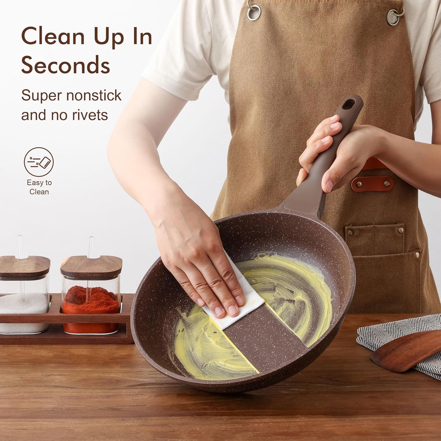 SENSARTE Nonstick Frying Pan Skillet, Omelette Pan, Healthy Stone Cookware Chef's Pan, PFOA Free, Toffee Brown (12.5 Inch)