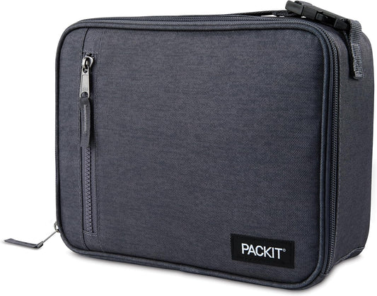PackIt Freezable Classic Lunch Box, City Charcoal, Built with EcoFreeze® Technology, Collapsible, Reusable, Zip Closure With Front Pocket and Buckle Handle, For Work Lunch