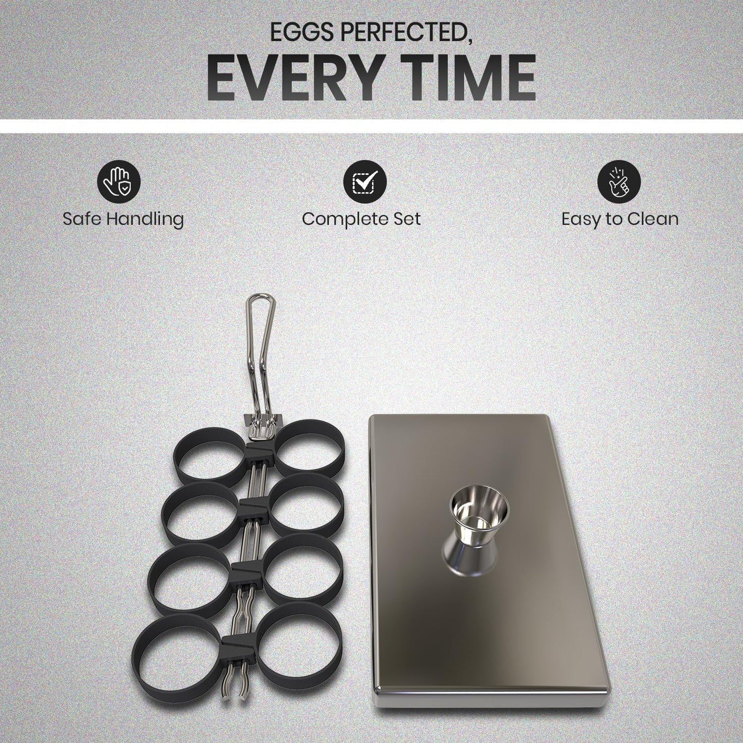 Rattleware Stainless Steel Egg Rings - Commercial-Grade, Even Cooking, Heat-Resistant Handle, Ideal for Frying Eggs - Durable & Trusted by Professional Chefs Worldwide (8 Ring Set)