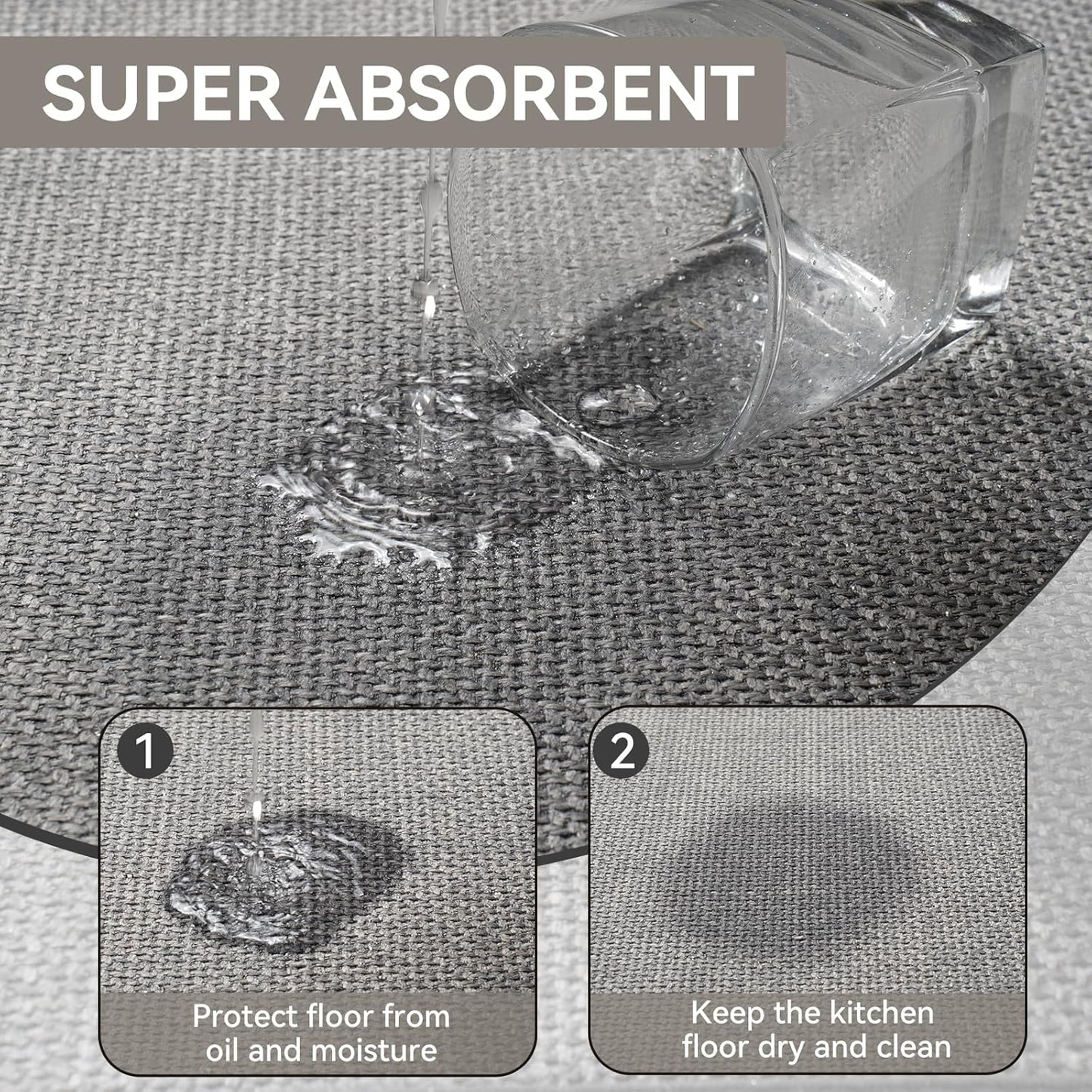 Kitchen Mats for Floor, Super Absorbent Kitchen Rugs Non Slip Washable, Linen-Look Woven Kitchen Runner Rug Sink Mat Standing Mat, Easy Care, Gray 17"x30"