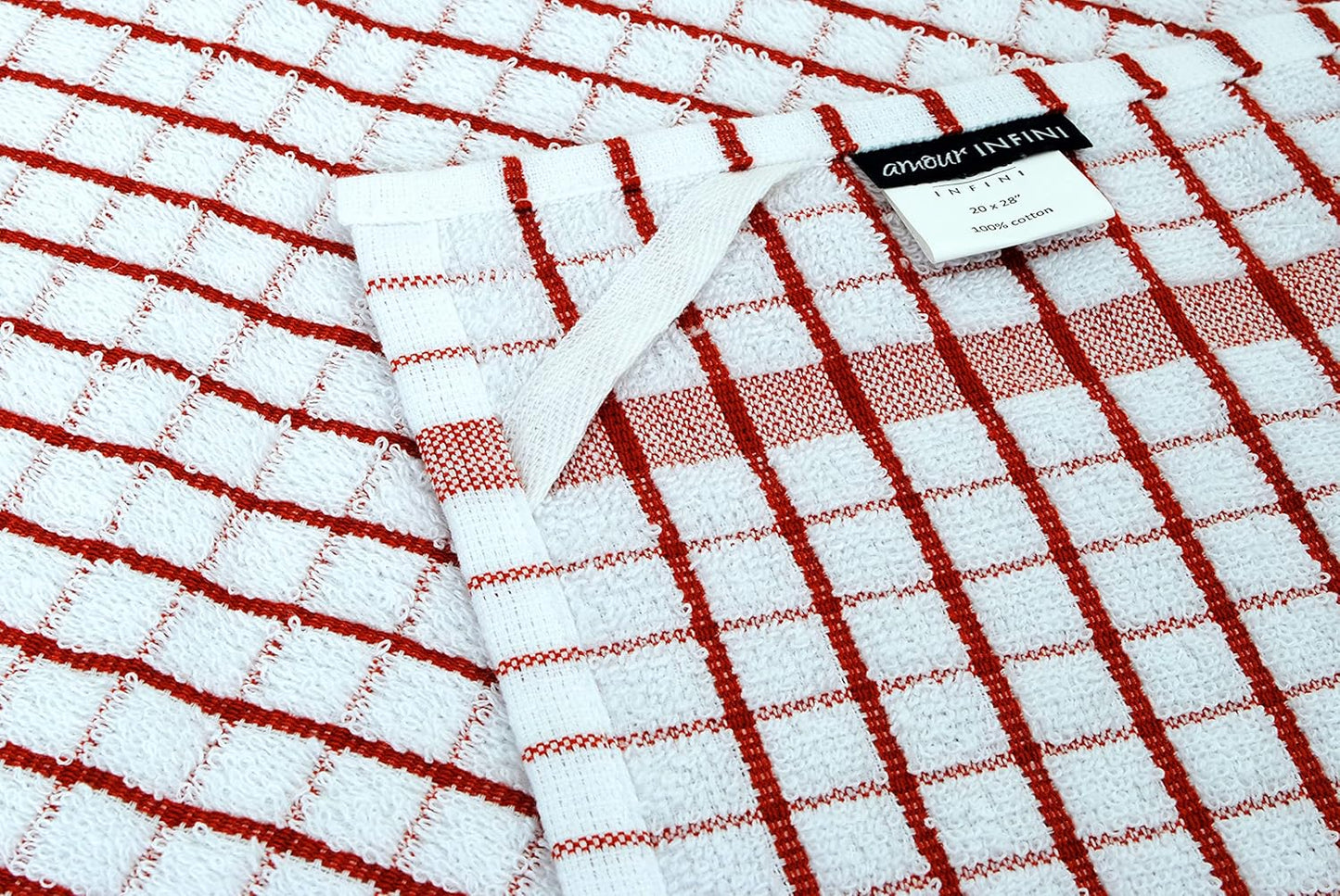 AMOUR INFINI Kitchen Towels Set of 4 - Highly Absorbent, Super Soft Terry Cotton 20x28 Inch Dish Towels with Hanging Loop - Hand & Tea Towels for Cleaning & Drying Dishes (Ass- Blue)