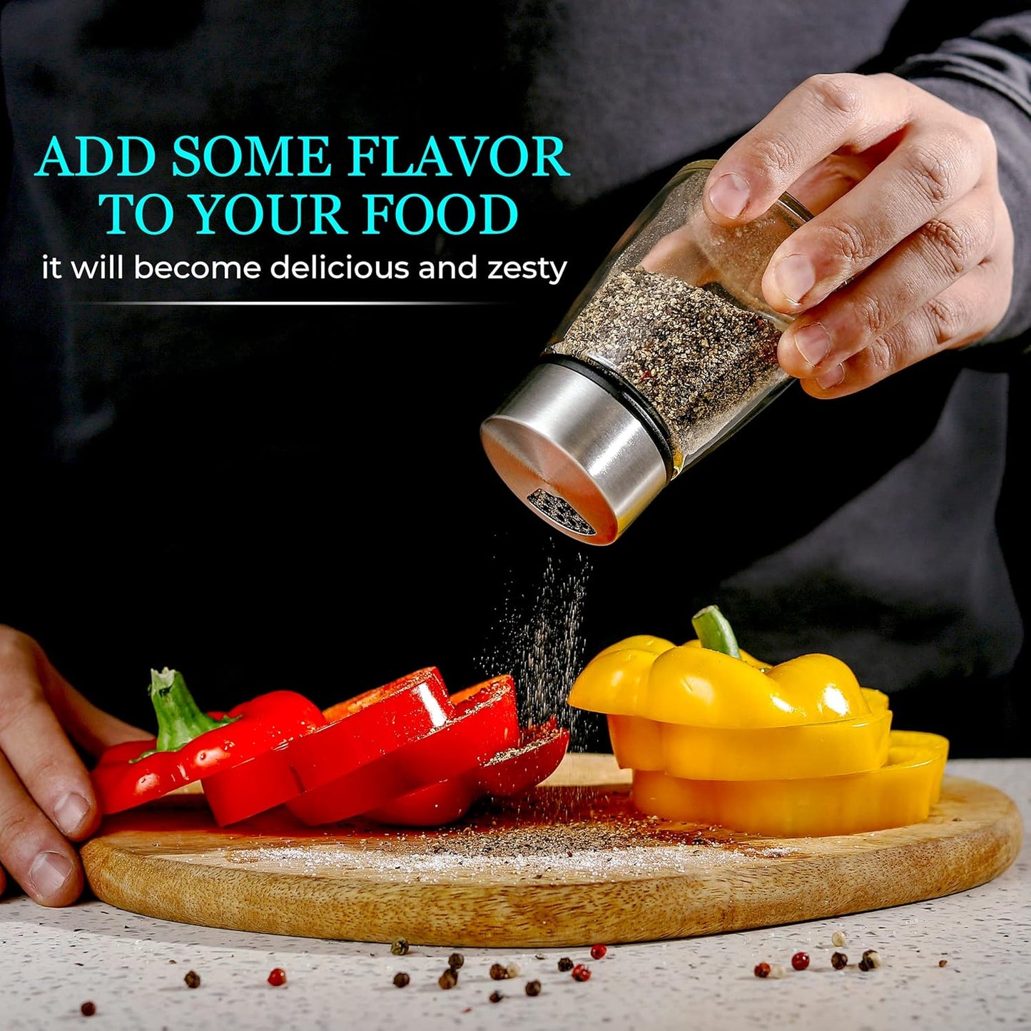 Salt and Pepper Shakers Set with Adjustable Pour Holes - Stainless Steel Spice Dispenser - Perfect for Pink Himalayan, Table Salt, Black and White Pepper