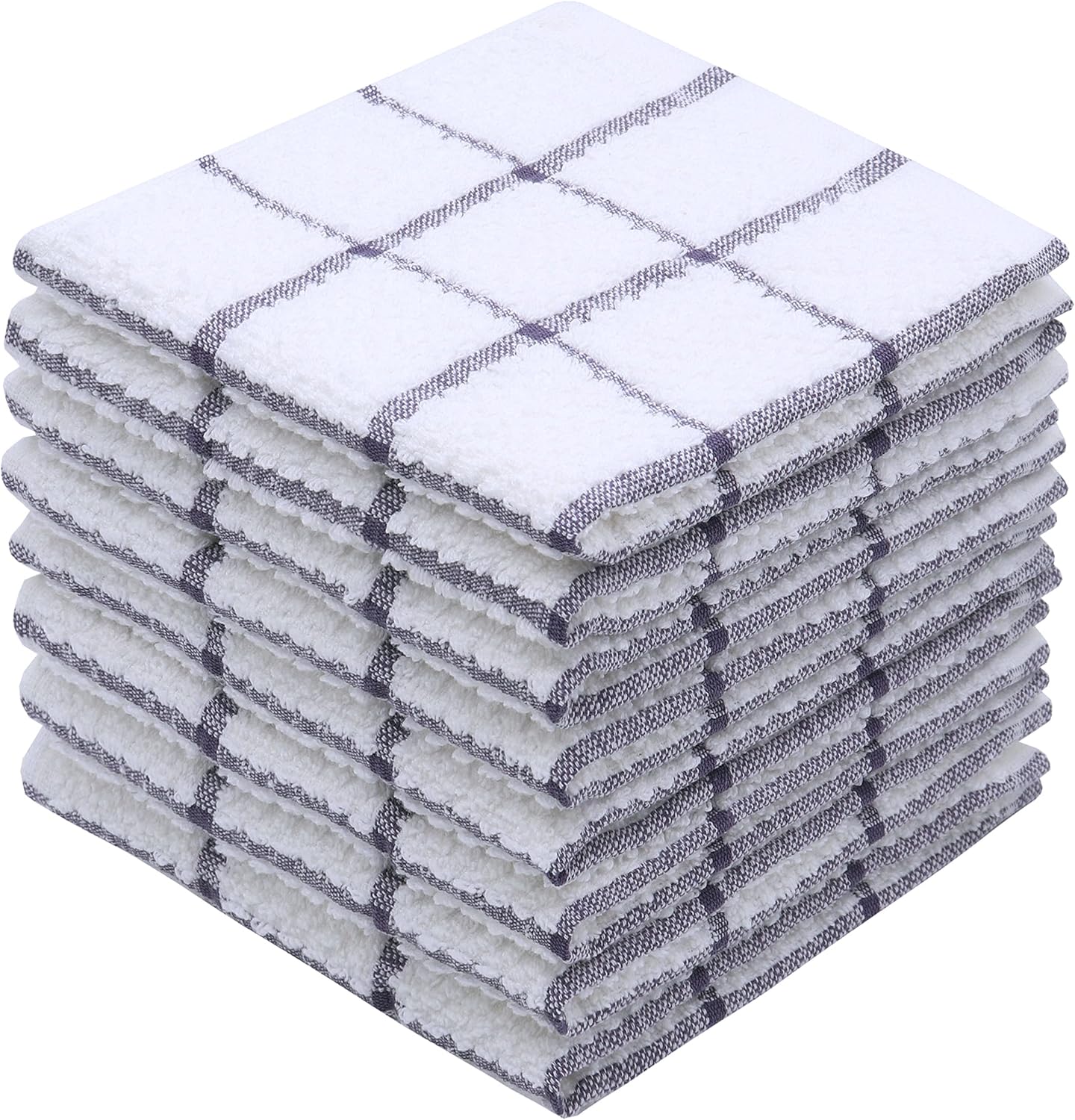 Cotton Grid Dish Cloths, Terry Cleaning Rags, 12 x 12 Inches, Light and Soft, Quick Drying Dish Rags, 8pc/Set (Purple)
