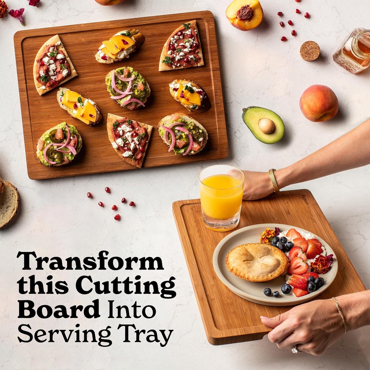 SMIRLY Wood Cutting Boards For Kitchen - Bamboo Cutting Boards For Kitchen Cutting Board, Bamboo Cutting Board Set, Chopping Board, Butcher Block, Small Wooden Cutting Board Set