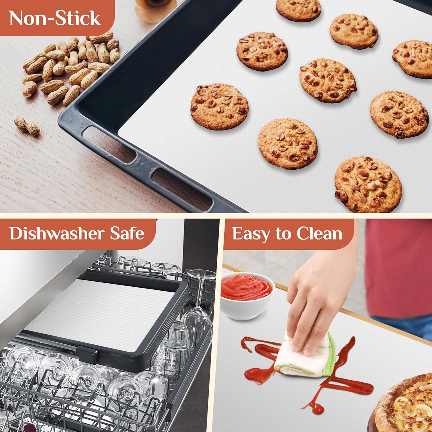 Silicone Baking Mat, 24 IN x 6 FT Free Cutting Baking Sheet,Non-Stick Reusable Dough & Pastry Mat,Non-Slip Silicone Mat Roll for Air Fryer Liner,Freeze Dryer,Oven Baking Pan,Kitchen Counter