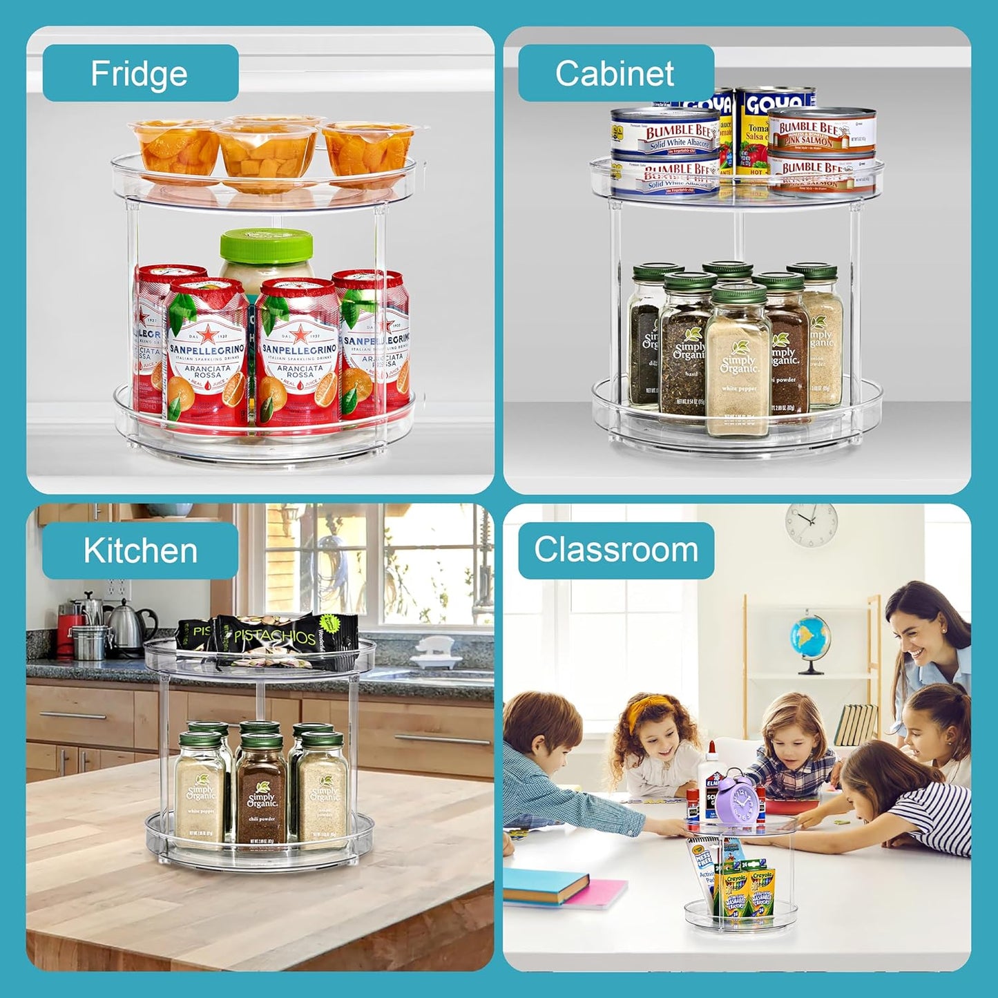 Sorbus 9 Inch 2 Tier Clear Lazy Susan Organizer, Turntable Organizer for Spice Organization for Cabinet, Lazy Susan Turntable for Kitchen, Home, Office, Closet, Classroom, Laundry Room Organization