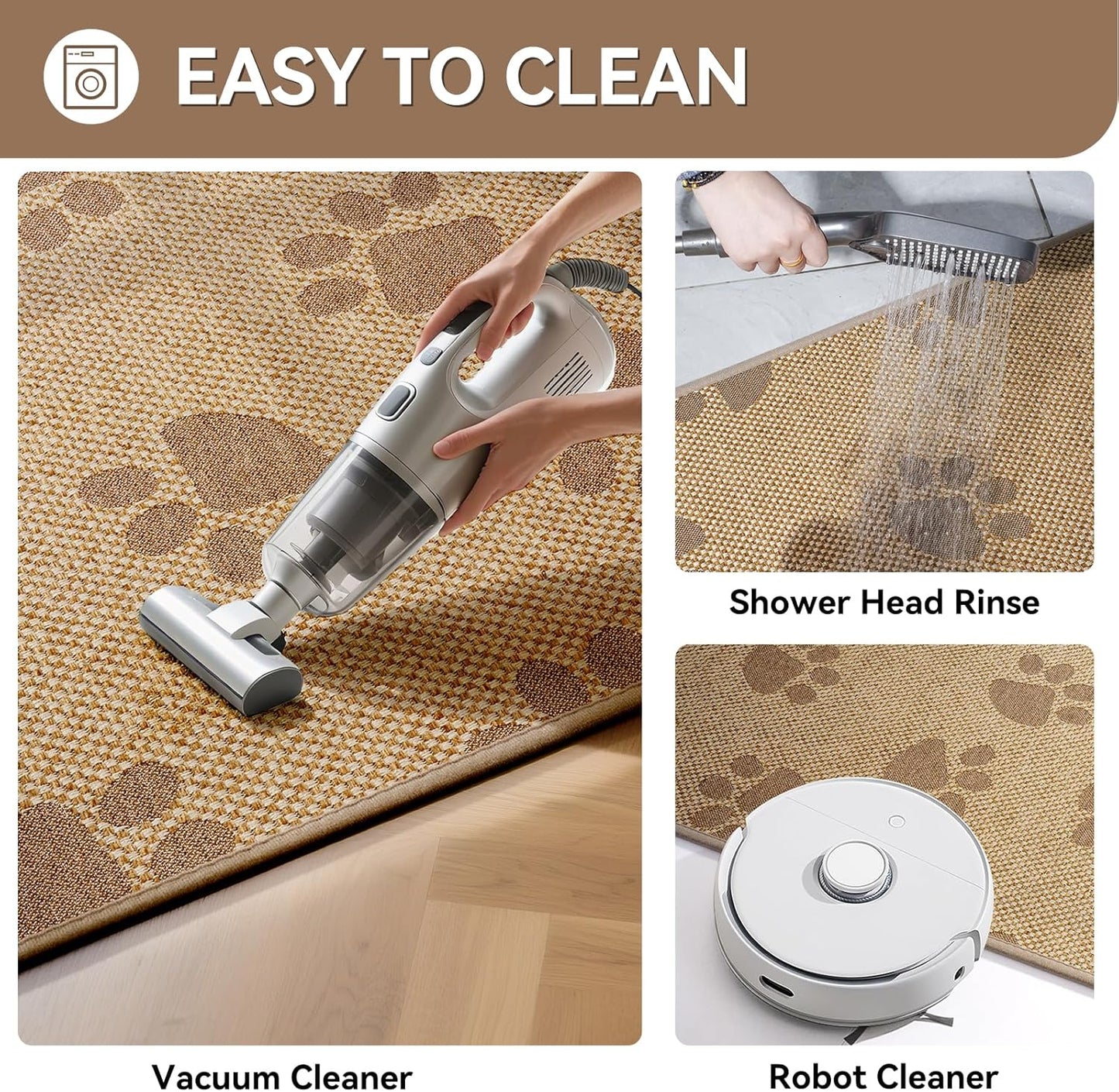 Non-Slip Kitchen Mats for Floor, Soft Woven Linen Embroidery Kitchen Runner Rug - Super Absorbent Washable Kitchen Sink Mat with Rubber Backing for Office & Home Brown 17x59