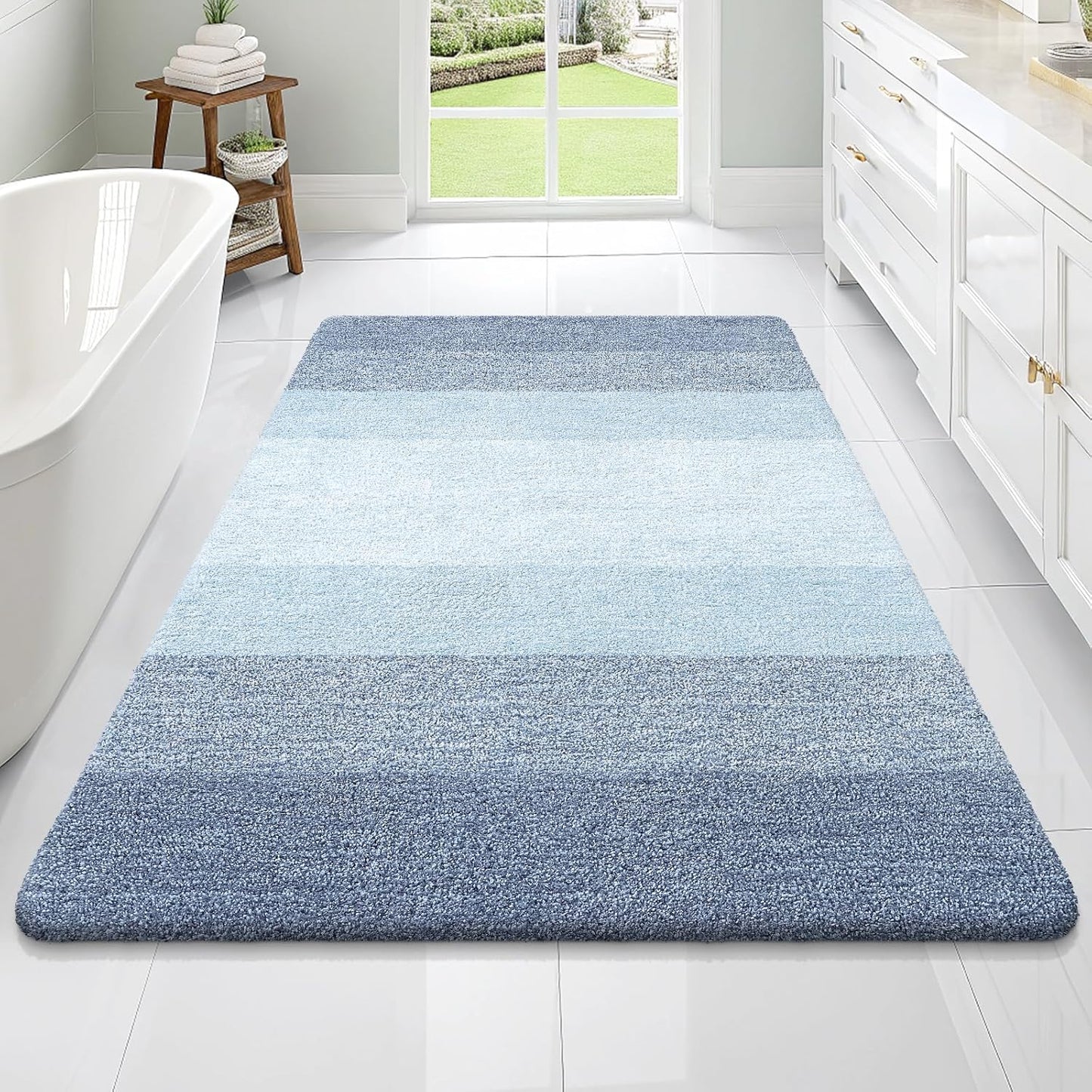 OLANLY Bathroom Rugs Mat 70x46, Extra Soft Absorbent Microfiber Bath Rugs, Rubber Backing, Quick Dry, Machine Washable Bath Mats for Bathroom Floor, Tub and Shower, Home Decor Accessories, Blue