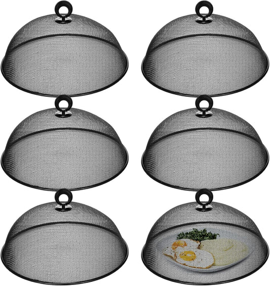 Gerrii 6 Pcs Metal Mesh Food Cover Outdoor Mesh Food Tents Dome Screen Plate Covers for Dinner Plates Reusable Fruit Fly Nets Picnic Food Umbrella for Table, BBQ, Camping, Party (Black,11 Inch)
