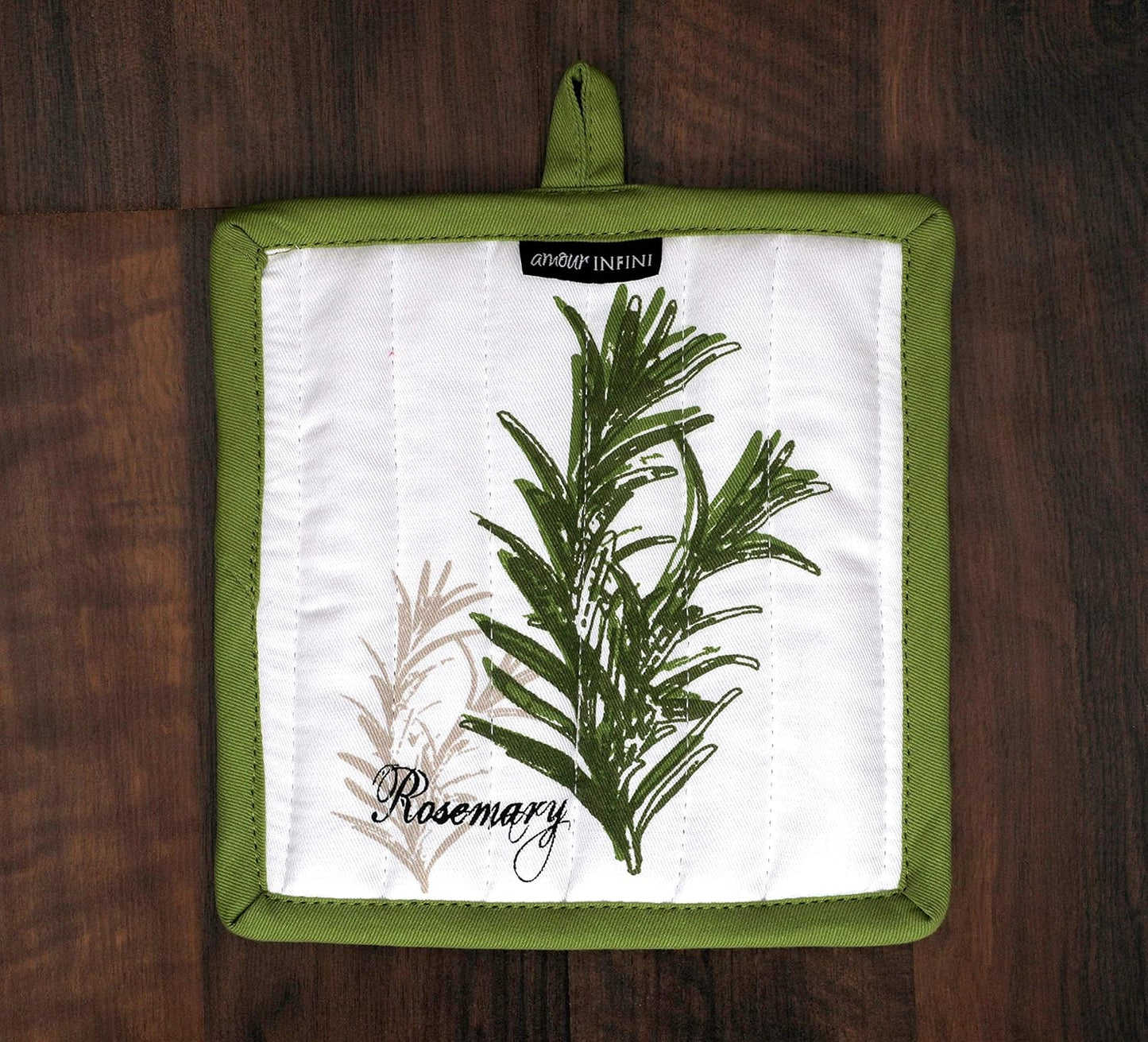 AMOUR INFINI Pot Holders Heat Resistant Cotton Set of 3 Nonslip 8"x8" Inch Hot Pads for Kitchen, BBQ, Baking & Cooking with Hanging Loops (Herb Garden)