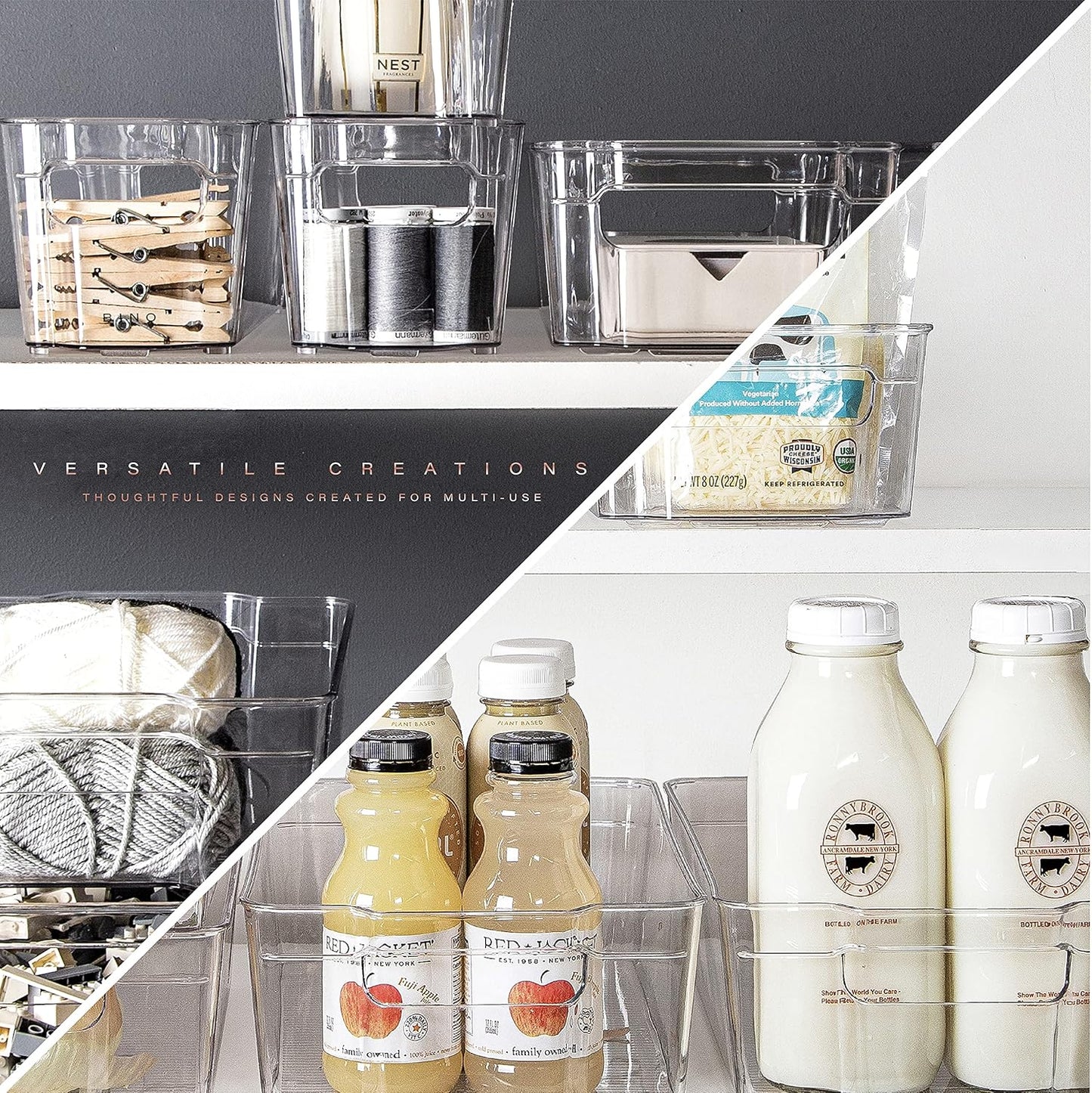 BINO | Stackable Storage Bins, Small - 2 Pack | THE STACKER COLLECTION | Clear Plastic | Built-In Handles | BPA-Free | Containers for Organizing Kitchen Pantry | Multi-Use Organizer