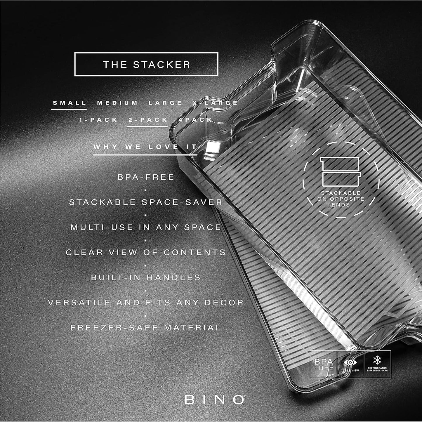 BINO | Stackable Storage Bins, Small - 2 Pack | THE STACKER COLLECTION | Clear Plastic | Built-In Handles | BPA-Free | Containers for Organizing Kitchen Pantry | Multi-Use Organizer